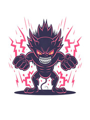 Fierce Cartoon Monster with Electric Energy Burst