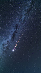 Shooting star against a night sky with Milky Way galaxy