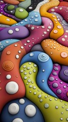 Colorful abstract art with swirling patterns and textured dots creates a vibrant scene, AI