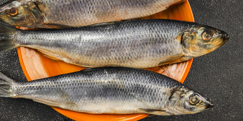 Herring fresh fish seafood pescetarianism tasty food dish fresh delicious gourmet food background on the table rustic food top view copy space top view keto and paleo diet vegetarian