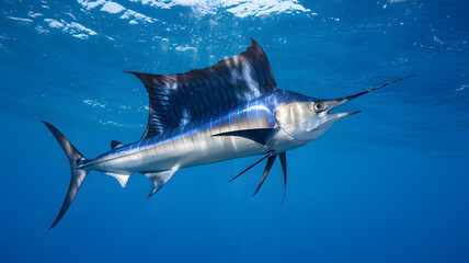 Naklejka premium Sailfish swimming in clear ocean water.