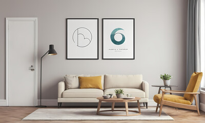 modern living room with sofa in beige Generated AI 