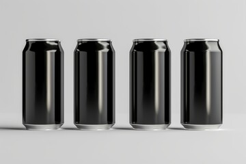 Black aluminum soft drink cans, 3D vector illustration, displayed on a white background, detailed and realistic design