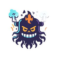 Angry cartoon monster with smoke and flames