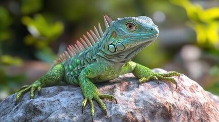 Obraz premium Adorable 3D Baby Iguana with Pastel Colored Scales Lounging in a Tropical Oasis