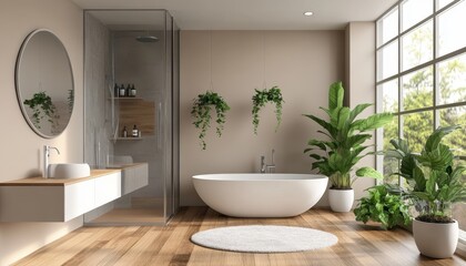 Serene modern bathroom design with plants and natural light