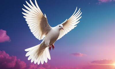 white dove flying in a cloudy weather  Generated AI 