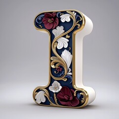 Elegant 3D Letter Design in Gold and Navy Color Scheme