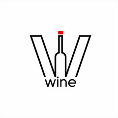 Initial letter W logo design with wine bottle illustration.