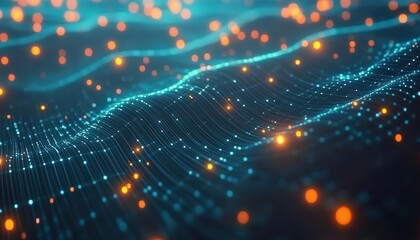 Obraz premium Abstract digital waves with glowing particles in a dark environment at night