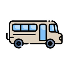 School bus icon in blue and beige colors for transportation and educational settings