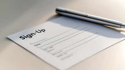Blank sign-up form with pen on table

