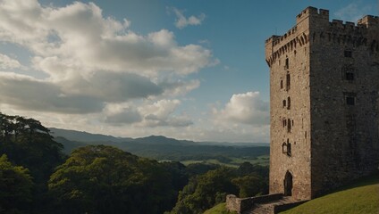 An Imposing Archer Tower Bathed in Sunset Light Creating a Stunning View for All Who Pass By