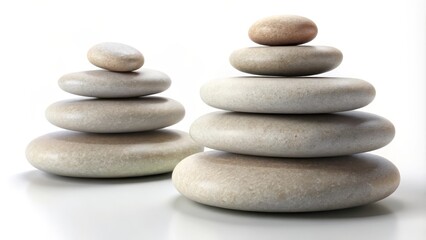 Two stacks of perfectly balanced smooth grey pebbles creating a sense of peace and tranquility