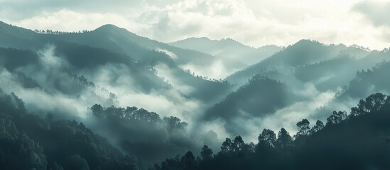 Obraz premium The Fog In The Mountains Is Haze And Smoke On The Top Of The Hill