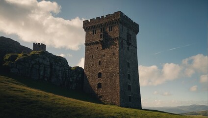 An impressive archer tower against the blue sky captivates hearts and minds of passersby