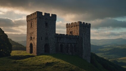 An impressive archer tower amidst the rolling hills