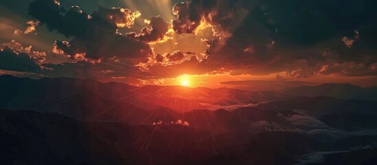 Fototapeta premium Sunset And Clouds Over Mountains
