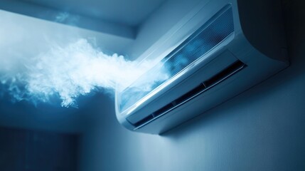 A contemporary air conditioning unit releasing smoke suggesting a problem with the cooling system