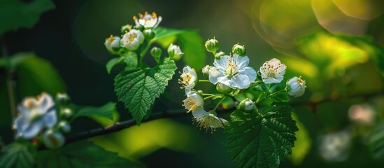 Closeup Of Allegheny Blackberry Rubus Allegheniensis Flowers Along Hiking Trail At Awenda During Spring