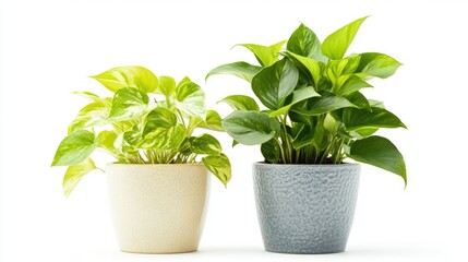 Obraz premium Two golden pothos house plants in pots on a white background