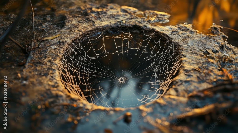 Wall mural spider on a web