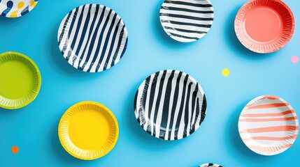 Fototapeta premium Vibrant party plates on a blue backdrop