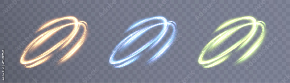 Poster magical glow of bright comet with glare and shine. light twirl for game interface design. vector