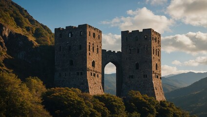 An impressive archer tower surrounded by wildflowers adds beauty to the landscape