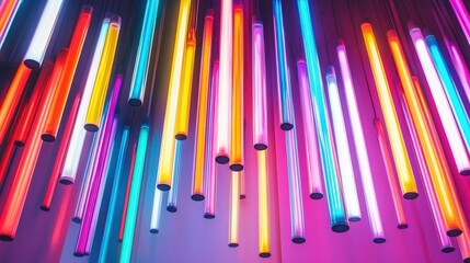 A vibrant and attention grabbing backdrop featuring a variety of neon light tubes