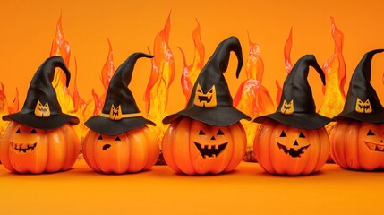 Spooky Pumpkins With Witch Hats