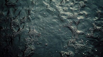 Obraz premium Aerial view of a dark water surface featuring raindrops amid an outdoor rain shower