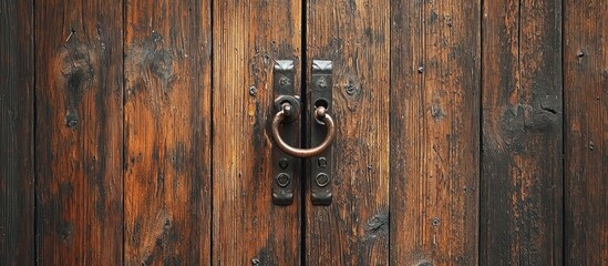 Fototapeta premium Old Wooden Brown Door With Handle Background