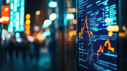 Fototapeta premium Financial Data Displayed on a Screen in the City