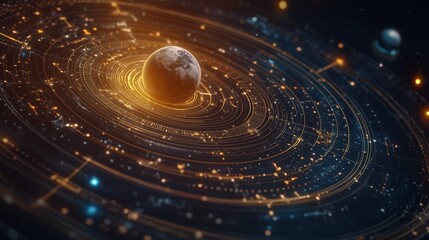 Obraz premium Colorful zodiac wheel with constellations and celestial symbols glowing against a starry background