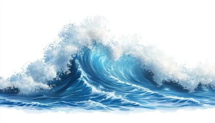 A majestic blue wave crashing against the shore on a sunny day at the beach