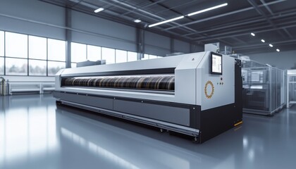 Modern printing machine in a spacious industrial facility during daylight