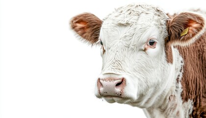 A close-up of a curious calf in a bright setting on a farm during daylight