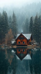 Fototapeta premium Cosy house in autumn forest