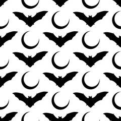 Fototapeta premium Halloween pattern of black bats and moons on white background