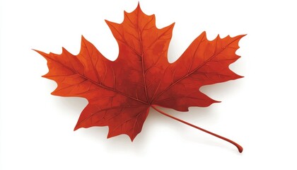 Vibrant red maple leaf isolated on a white background during autumn season