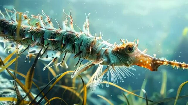 Ghost pipefish blending with sea grass, Video