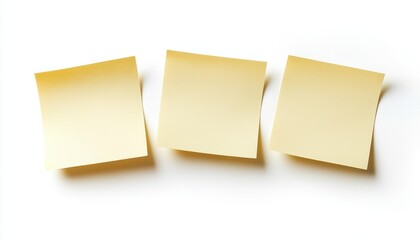 Blank sticky notes arranged in a row on a clean white background for reminders