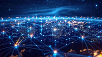 Obraz premium Digital world with a grid of data lines showing global telecommunication and IoT