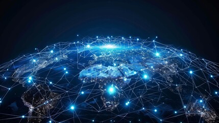 Digital world with a grid of data lines showing global telecommunication and IoT