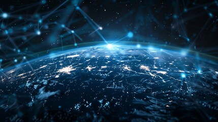 Digital world with a grid of data lines showing global telecommunication and IoT