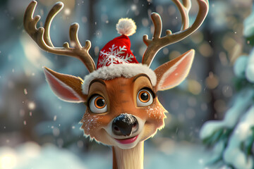 Cute Christmas reindeer character. funny cartoon character of deer . High quality photo