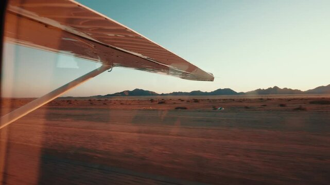 Aerial view from an airplane of Mountains and dunes in the desert of Namibia Africa