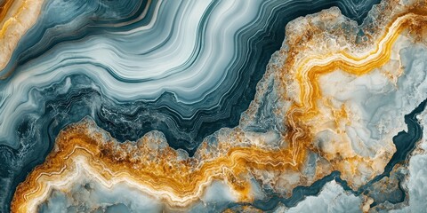Obraz premium Abstract Swirling Pattern of Blue, Gold, and White Marble.