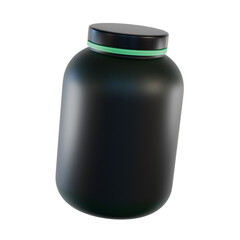 whey protein supplement container tub with glowing green lid, transparent background